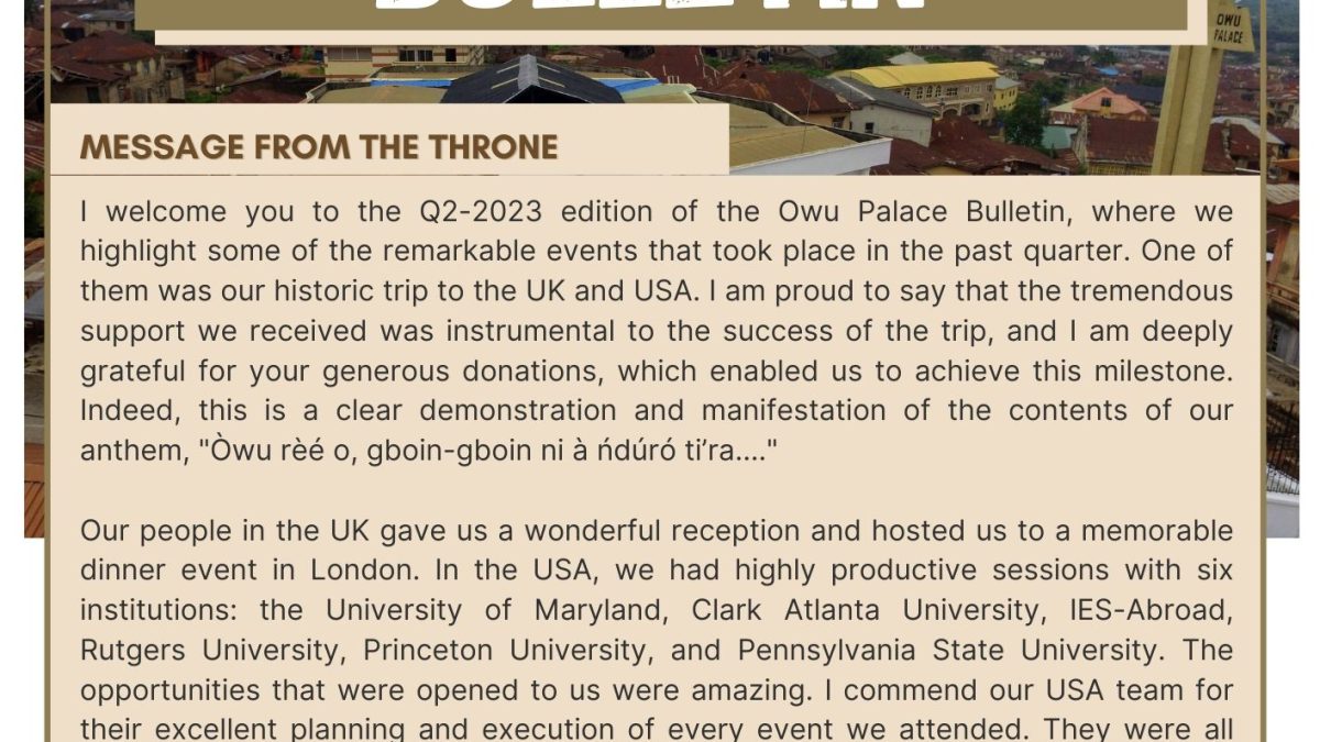Owu Palace Bulletin #2