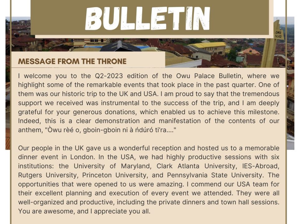Owu Palace Bulletin #2